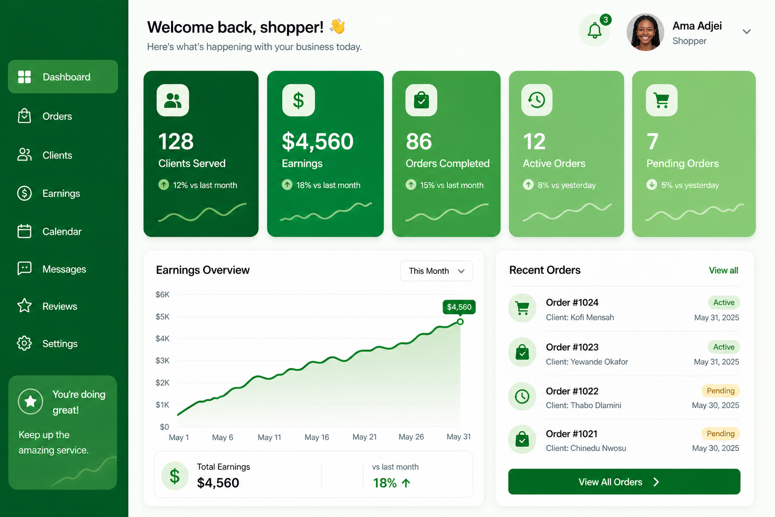Professional dashboard interface